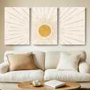 Large Boho Gold Sun Wall Art, Set of 3 Piece Modern Minimalist Big Size Canvas Prints Artwork for Walls, Bohemian Sunrise Paintings Picture for Living Room Bedroom Hallway Office Wall Decor 16x24 Inch
