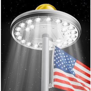 Solar Flag Pole Light  26 LED 1300 Lumen Super Bright, 12+ Hours Runtime, Auto On/Off, Durable Weatherproof Top-Mount for Outdoor Flagpoles (Deluxe Silver)