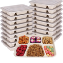 Sugarcane Fiber 40 oz 6 Compartments disposable plates with Lids Bagasse Plant Fibers Freezer Safe 25 Pack