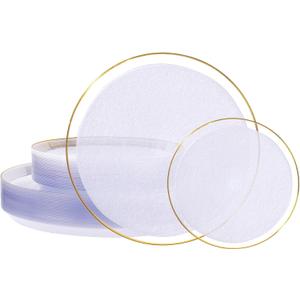 DaYammi 60Pcs Clear Gold Plastic Plates - Disposable Party Plates, Gold Plates Disposable Include 30 Dinner Plate 10inch,30 Dessert Plate 7inch,Frosted Bottom Plastic plates for Party,Wedding,Holiday