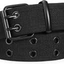 WHIPPY Canvas Double Grommet Belt Unisex Casual Double Prong Belt for Men Women for Jeans Pants (Fit Waist Size Below 40", Black(black Buckle))