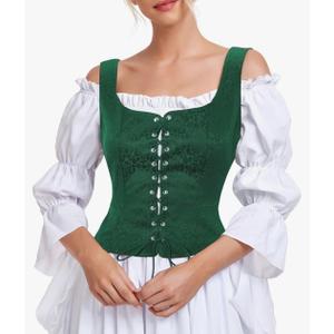 Century Star Corset Tops for Women Pirate Vest Renaissance Costume Medieval Viking Victorian Halloween Costumes Plus Size Large Jacquard Green Corset