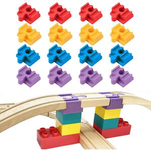 Wooden Train Track Accessories, 16 pcs Wooden Track Connector, Compatible with All Major Brands Train Track, Christmas Birthday Gift for Boys Girls, Train Toys Expansion Pack for Kids Ages 3+