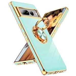 LeYi for Google Pixel-7-Pro Phone Case: 360° Rotatable Ring Holder Magnetic Kickstand, Plating Rose Gold Edge Protective for Google Pixel 7 Pro Case, Mint