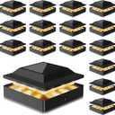 Solar Post Cap Lights 16-Pack, IP65 Waterproof Fence Post Solar Lights for 4x4 Wood/Vinyl Posts, Outdoor Post Lights with 2 Color Modes Decorate Garden Patio Porch Backyard, Black