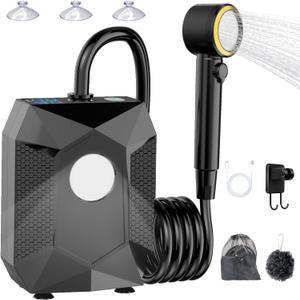 Upgraded Camping Light Portable Shower, 5 Pressure Levels Rechargeable Camping Shower Pump with 20L Foldable Bucket & Intelligent LED Display, 6000mAh Outdoor Shower for Camping Hiking, Travel, Car