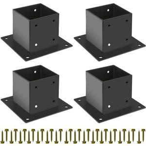 44 Post Base 4 Pcs,Deck Post Brackets,Inner Size 3.5"x3.5" Thick Steel Fence Post Anchor Base,Black Powder Coated Heavy Fence Post,for Supports Porch Railing Post Holders Pergola Brackets