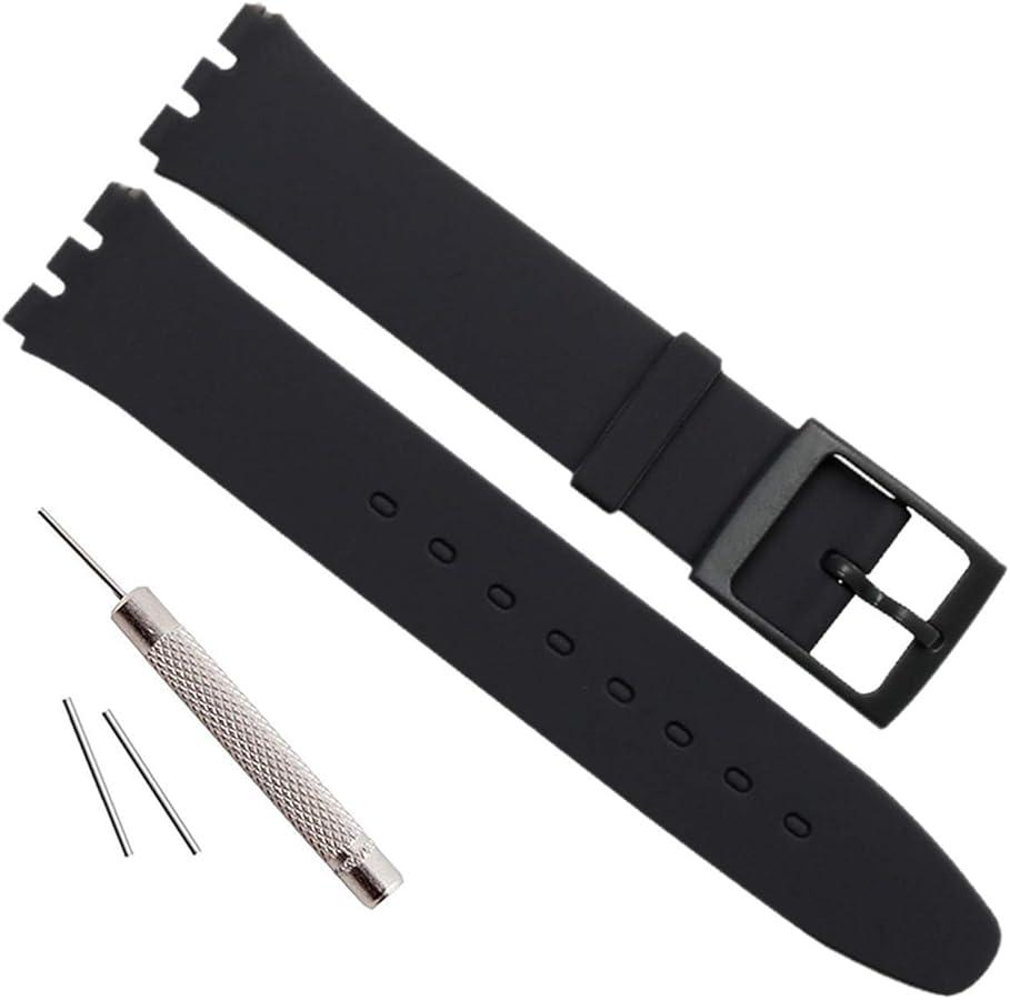 GreenOlive Ultrathin Replacement Waterproof Silicone Rubber Watch Strap Watch Band for Swatch Skin Series (16mm, Black)