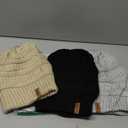 3 Pack Satin Lined Beanie for Women, Warm Slouchy Winter Hats with Silk Lined, Fashionable Oversized Cable Knit Hat Skull Cap (Black, Oatmeal, Gray)