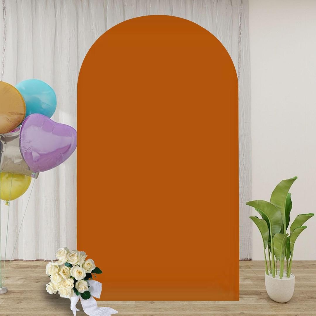 PlainBurnt Orange Color Burnt Orange Color 7.2FT Wedding Arch Cover Spandex Fitted Fabric Round Top Stretchy Backdrop Stand Covers for Wedding Birthday Party Decoration