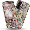 Halloween Skull Case for Samsung Galaxy A56 5G, Aesthetic Cute Flower Skeleton Phone Case Hybrid 2-Layer Hard Shell Shockproof Design Protective Cover