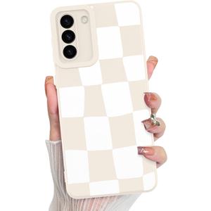 KANGHAR Compatible with Samsung Galaxy S21 Case, Silicone Checkered Cute Pattern, Camera Protection Soft Slim Phone Case for Girls Women -White