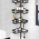 KEGII Corner Shower Caddy Tension Pole - Shower Tension Rod Organizer, Floor to Ceiling Shower Caddy 25-114.2 inch, Towel Rack Corner Waterproof, Black