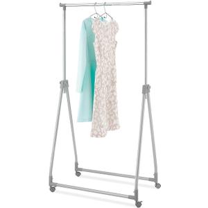 Whitmor Foldable Garment Rack - Rolling Clothes Rack - Adjustable Height - Silver 22.0 L x 34.75 W x 66.25 H inches