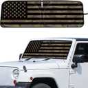 DaisyInner Windshield Sun Shade Compatible with Jeep Jk Jku Jl Jlu 1997-2023 and Compatible with Gladiator Jt 2020-2023 Foldable Windshield Sunvisor Blocks UV Rays (Retro Flag, 16.5 x 52.5)