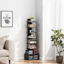 TUTOTAK Narrow Bookshelf, Vertical 8-Tier Bookcase, Spine Book Shelf for Small Space, Small Standing Shelf for Living Room, Office, Study, Entryway, Black BS07BK008 (8 Tier with 1 Cube)