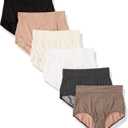 Warner's women's Blissful Benefits Dig-free Comfort Waistband Microfiber Brief 6-pack Rs9046w (X-Large, Toasted Almond/Black and White Pin Dot/Black/White/Pearled Ivory/Black Lace Dot)