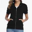 andy & natalie Women's Stand Collar Zip up Long Sleeve Jacket with Pockets Running Sweatshirts Jackets XXL