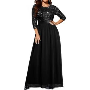 Women's Plus Size Lace Chffon Long Maxi 3/4 Sleeve V-Back Formal Dress, 20W 