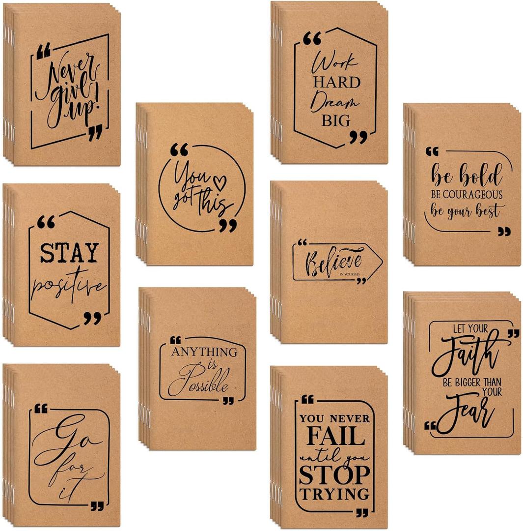Fulmoon 100 Pcs Mini Notebooks Bulk Small Inspirational Pocket Notebooks & Mini Journals Bulk for Employee Appreciation Gifts Motivational Notepads for Teacher Nurse Coworkers Staff (Brown)