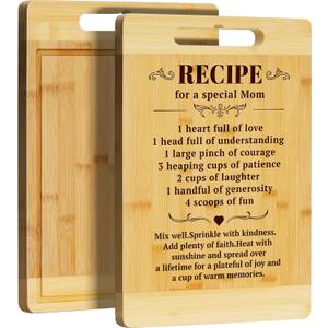 Kikcoin Mom Birthday Gifts - Bamboo Cutting Boards for Kitchen, Mothers Day Cutting Board Gift from Daughter Son, Thanksgiving Christmas Gifts for New Mom, Large Cutting Board 13.8" X 9.8"