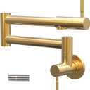 Gold Pot Filler Faucet, Wall Mount Folding Kitchen Faucet Over Stove, Single Hole 2 Handles Stretchable Design with Double Joint Swing Arms, 304 Stainless Steel