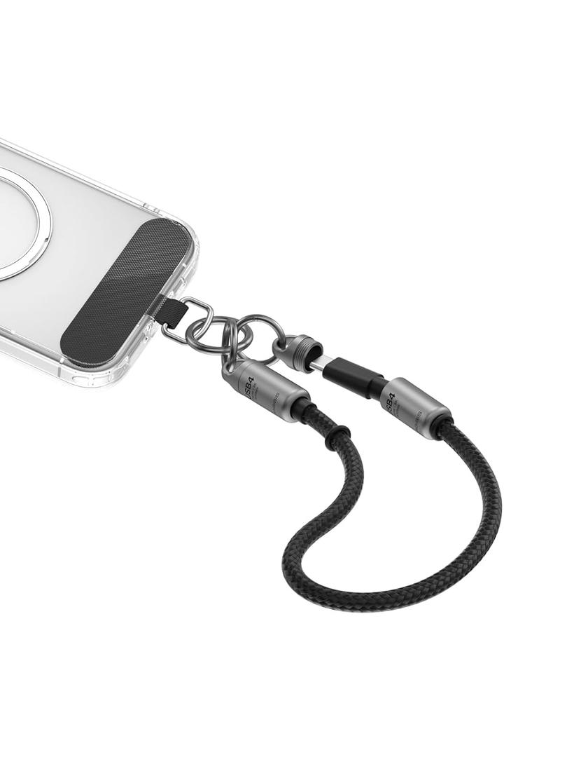 Hagibis USB4 Cable, 1ft Phone Lanyard Cable, 80Gpbs 240W 8K@60Hz Portable USB C to Type-C Wrist Lanyard for iPhone 17 16 15 Pro Max, iPad Pro, Thunderbolt 5/4/3, External SSD (Grey-30cm)