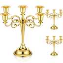 Dandat 3 Pcs 5 Arm Metal Candelabra Candlestick Holders 10.24 Inch Tall Candlestick Holders Gothic Candle Holder for Home Wedding Church Halloween Party(Gold)
