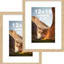 FrameWorks 12x16 mat to 8x12 Classic Wooden Picture Frames With Tempered Glass | Natural Oak | 2-Pack