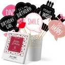 Birthday Photo Booth Props Kit - Happy Birthday Party Favors Supplies Bday Party Decoration Set with Real Glitter Cute Bday Designs for Women - Easy to Assemble 30 Pieces (Rose Gold)