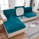 MIFXIN Velvet Stretch Couch Cushion Slipcover Sofa Cover 1 Piece Universal Elastic Sofa Seat Couch Cover Furniture Protector (Blue, Backrest Cover)