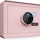 Goldenkey Luxury Jewelry Safe with Fingerprint&Keypad Lock, Document Safe Box with Soft Velvet Lining, Removable Shelf, High Security for Home Office, Hotel, 1.2 Cu.Ft./ Pink