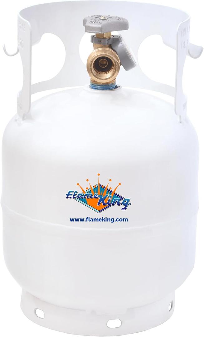 Flame King YSN5LB-GAUGE 5lb Steel Propane Tank Cylinder with Gauge and OPD Valves for Grills and BBQs, Camping, Fishing, & Outdoor Activities, White