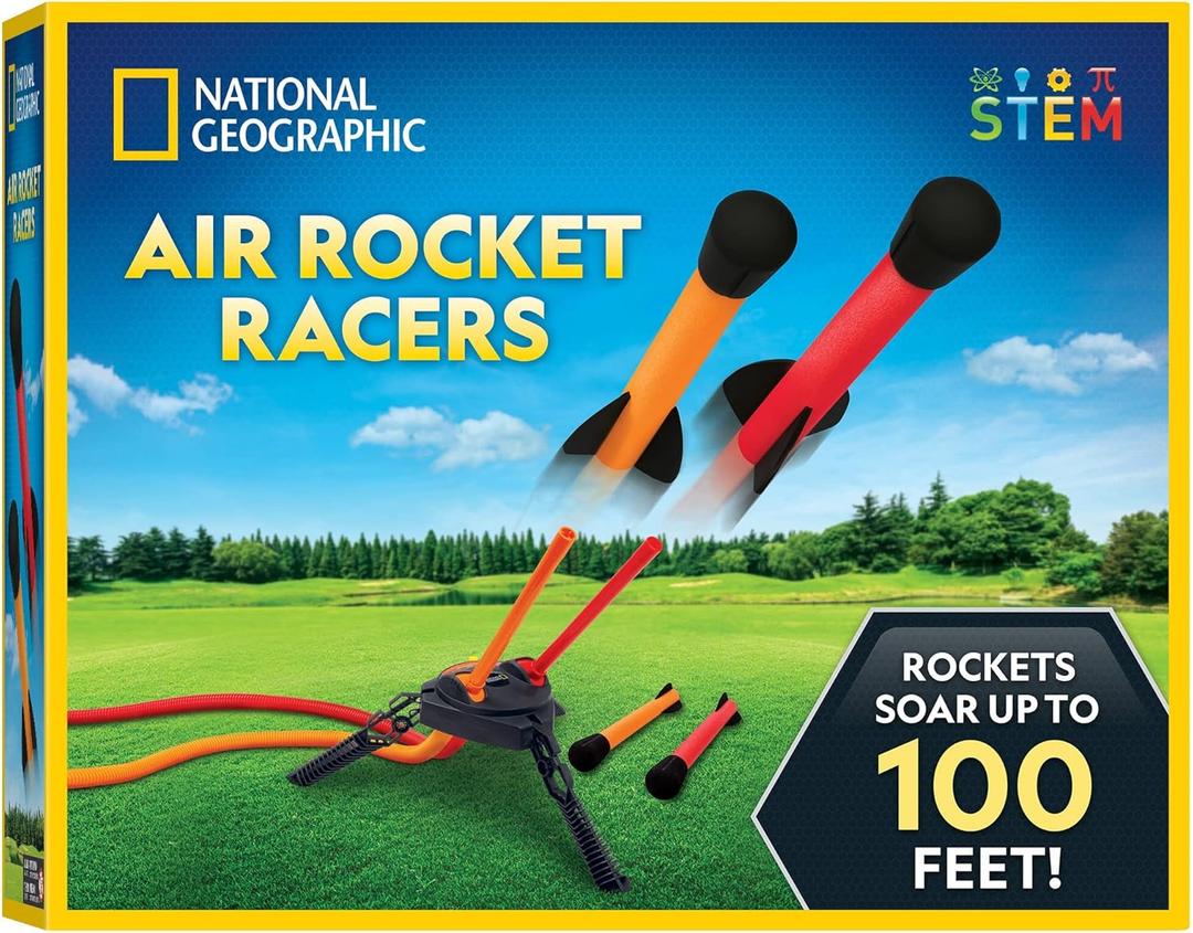 NATIONAL GEOGRAPHIC Air Rocket Toy Jump & Launch Dueling Air Rockets up to 100Ft., Includes Launcher, 4 Foam-Tipped Rockets, Outdoors kids Toys, Kids Science Kit, Rocket Launcher 