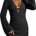 Dokotoo Beach Cover Ups for Women Sexy Deep V Neck Crochet Swimsuit Knit Hollow Out Cover Up Dress Summer Vacation (Medium, Black)