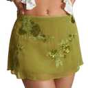 SweatyRocks Women's Sequin Mini Skirt Y2K Sparkly Beaded Floral Embroidery Skirts (Large, Green)