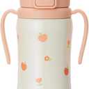 GROSMIMI Insulated 316 Stainless Steel Spill Proof Straw Cup, Water bottle with Flip Top for Toddlers, BPA Free (peach flower, 10oz)