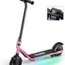 iScooter IK3/IK3Pro Electric Scooter for Kids Ages 6-12, 150W Motor, LED Display, 3 speeds Adjustable,3 Adjustable Heights(IK3Pro),Colorful Lights, Double Brake,Magnetic Charging (Pink)