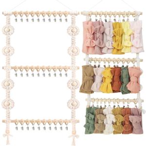 POVETIRE Baby Headband Holder, Hair Bows and Accessories Storage Organizer, Wall Hanging Decor for Nursery Toddler Girls Room (Beige-1)