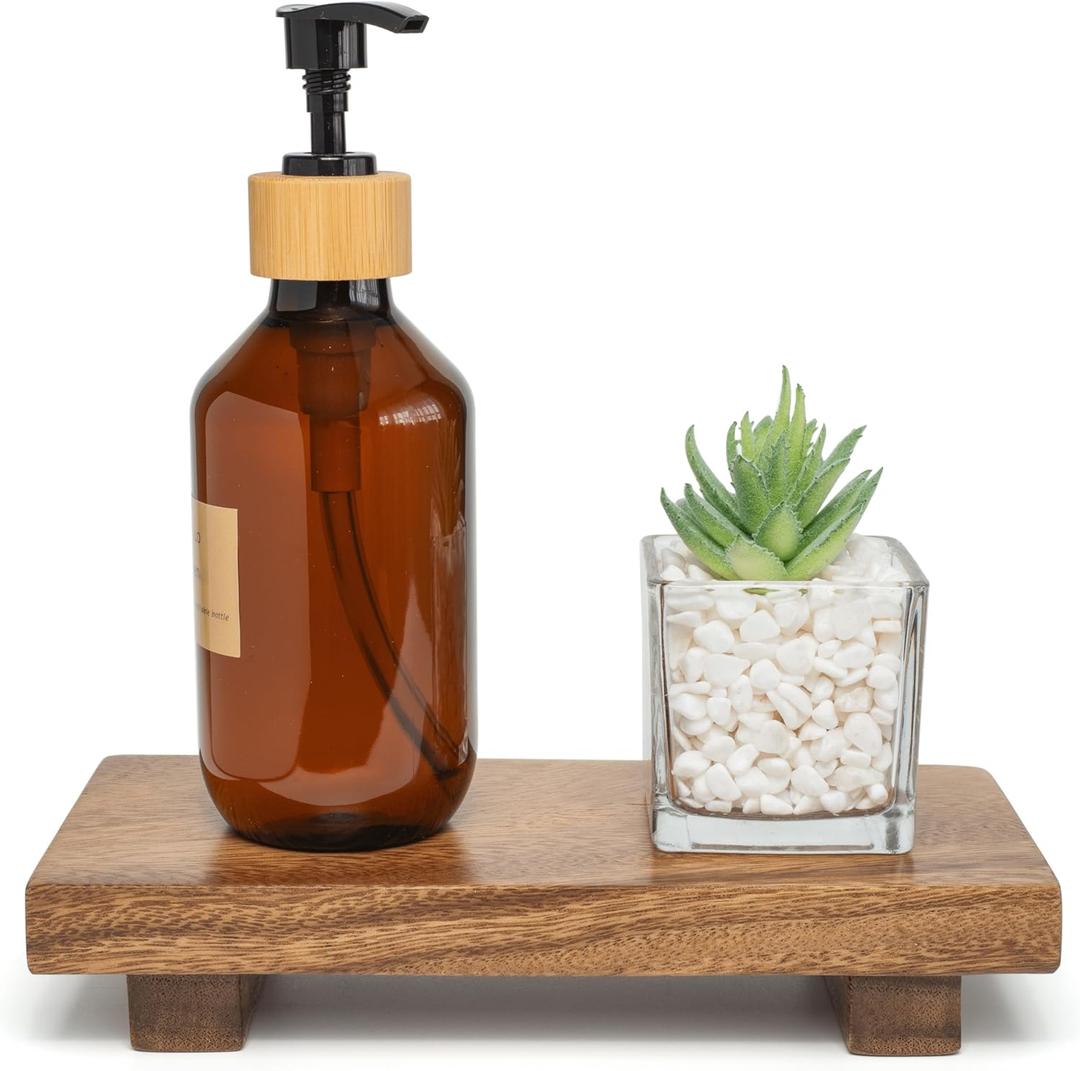 X-Small 8.5" Acacia Wood Riser Pedestal Stand, Farmhouse Bathroom and Kitchen Sink Decor, Decorative Wood Tray for Counter, Soap Dish Holder, Vanity Tray (XS: 8.5" x 4.0" x 1.57")