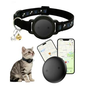 GPS Cat Tracker Collar (iOS & Android)- Dogs GPS Tracker Smart Pet Activity Tracker, No Subscription, Works with Google Find Hub & Apple Find My App, Anti-Lost for Keys, Pet Items Black