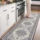 DEXI Kitchen Floor Mats Anti Fatigue, 23x107 Large Long Cushioned Vintage Runner Rug Waterproof, Standing Comfort Memory Foam Padded for Front Sink Laundry Office, Dark Grey