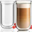 Aquach Double Wall Glass Cup 16oz 2pcs, Clear Insulated Coffee Drinking Glasses, Single Mouth/Double Body