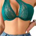SOLY HUX Women's Contrast Lace Bras One Shoulder Cut Out Underwire Bra Bralettes (Plain Dark Green) M