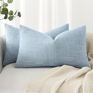 MIULEE Pack of 2 Decorative Linen Burlap Textured Pillow Covers Farmhouse Boho Accent Lumbar Pillowcases Spring Coastal Home Decor for Couch Sofa Bedroom Living Room 12x20 Inch Light Blue