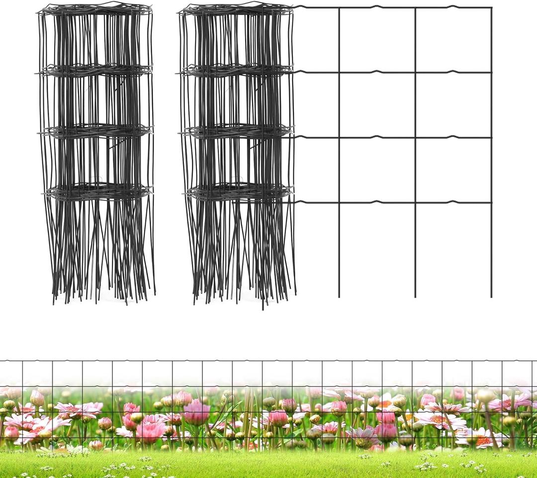 Decorative Garden Fence Border Rolls, Total 14 in x 40 ft 2 Pack Metal Folding Flat Wire Fencing for Yard, Black PVC Coated Outdoor Patio Landscape Flower Bed Edging