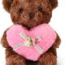 Cute Teddy Bear Stuffed Animals with Pink Heart for Kids,Soft Teddy Bear Plushies Valentine's Day, for Girlfriend Kids or Mom (Dark Brown)