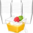 Zezzxu 4 oz Square Mini Dessert Cups with Spoons - 50 Pack Plastic Pudding & Parfait Cups Party Dessert Shooters for Serving Trifle Mousse Cake Appetizer Fruit