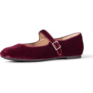 Amazon Essentials Womens Mary Jane Ballet Flat (5, Burgundy Velvet)