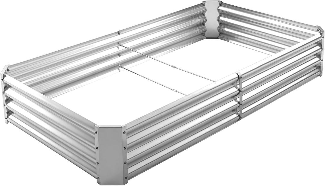 Land Guard 8×4×1ft Galvanized Metal Raised Garden Bed, Metal Planter Kit Box Outdoor for Deep-Rooted Vegetables, Flowers, Green and Herbs, Silver